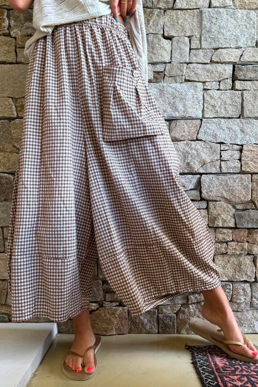 Arbi Gingham Pocket Culotte Pant Hazelnut